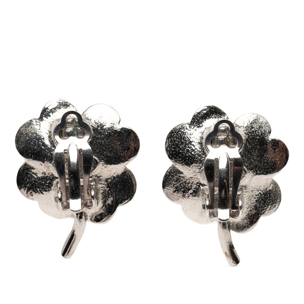 Pre-Loved Chanel CC Brass Enamel and Strass Clover Clip On Earrings - Picture 2 of 3